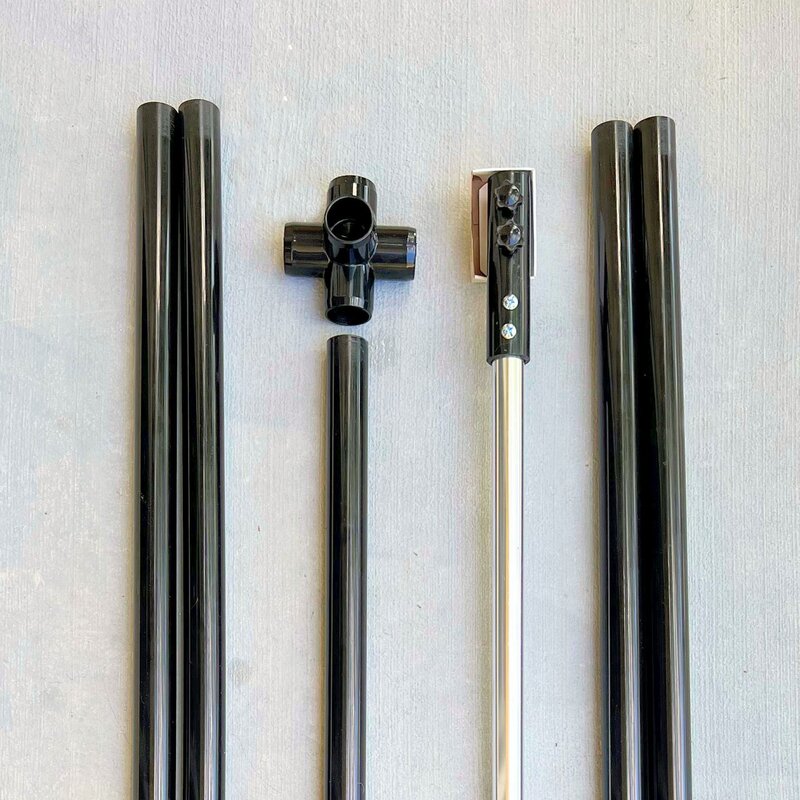 Four legged furniture-grade portable PVC stand (22” tall, 41” x 41” footprint). Quick assembly and disassembly. Fits in Travel bag